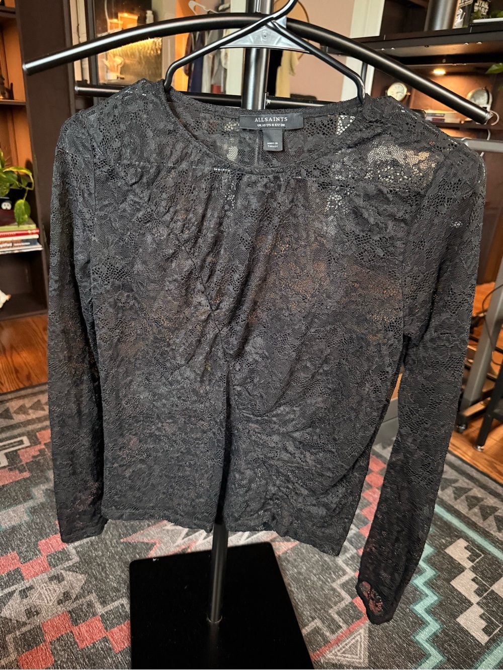 All Saints Black Lace Long Sleeve Tee